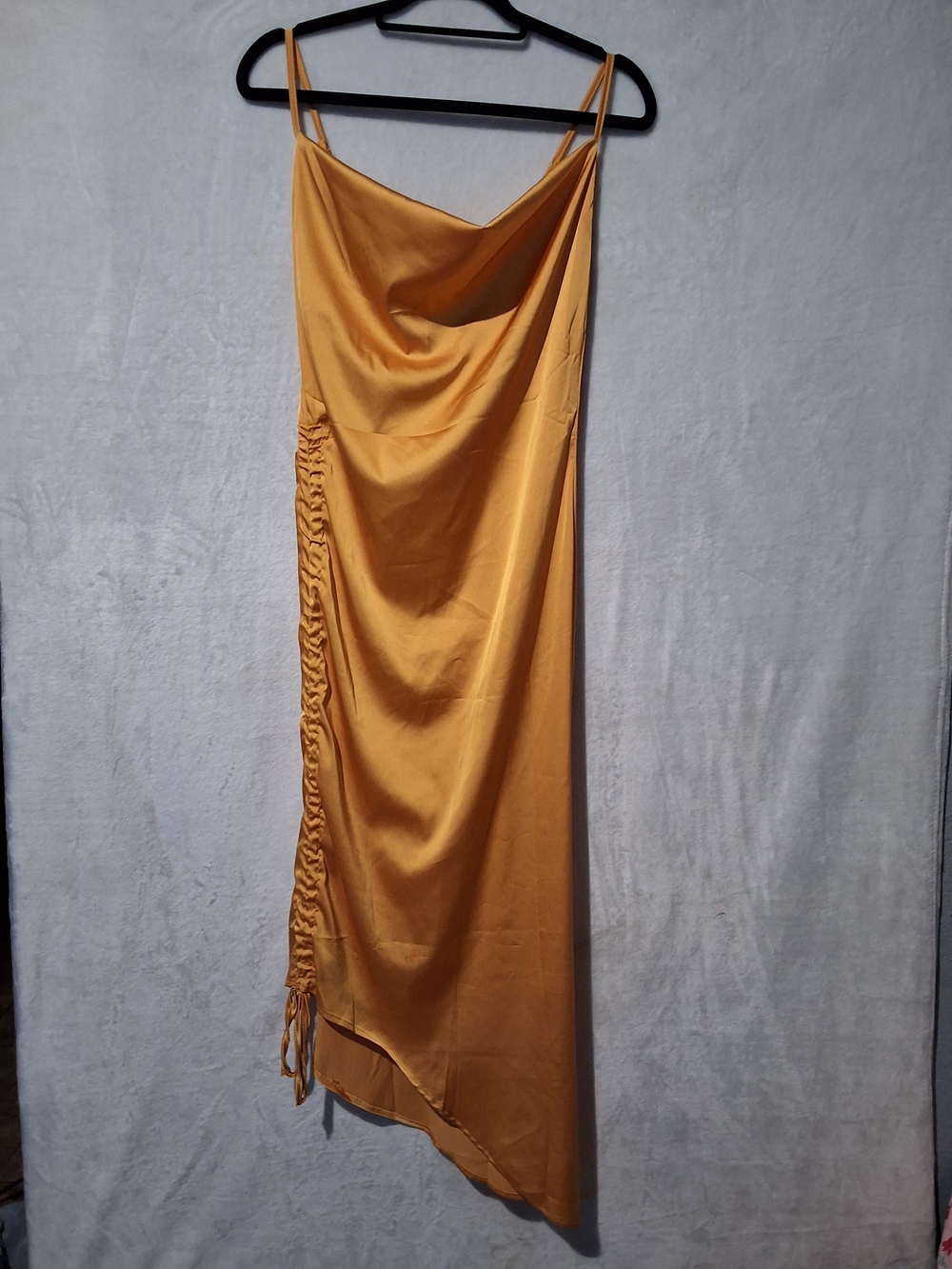 Satin Cowl Neck Midi Dress in Gold NWOT